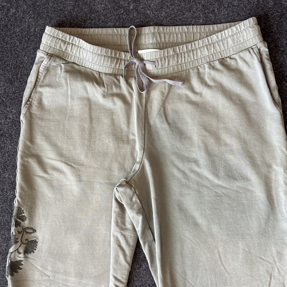 J Jill Embroidered Jogger Pant Size S Olive Green Drawstring Boho Comfort Floral - Picture 3 of 12